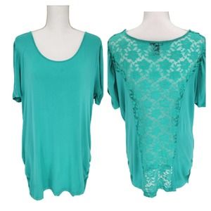 Deb 3XL Top Lace Back Short Sleeves Ruched Sides Aqua Blue
